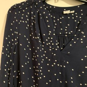 Loft Blue & White Polka Dot Long Sleeve Blouse